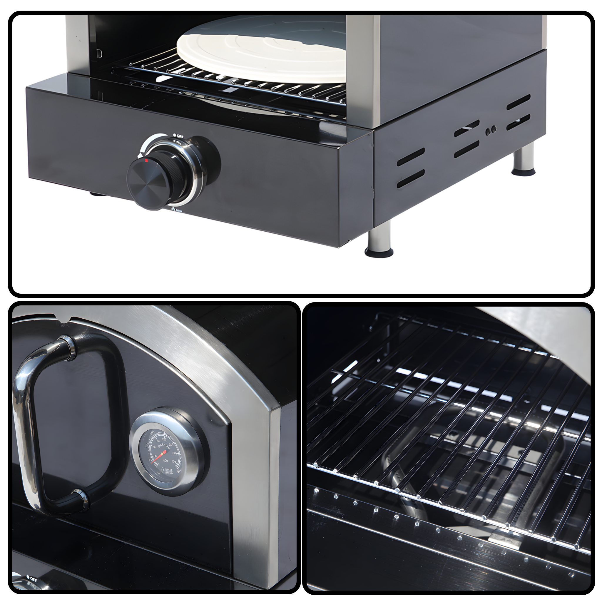 Stainless Steel Black Outdoor Gas Burning Pizza Oven