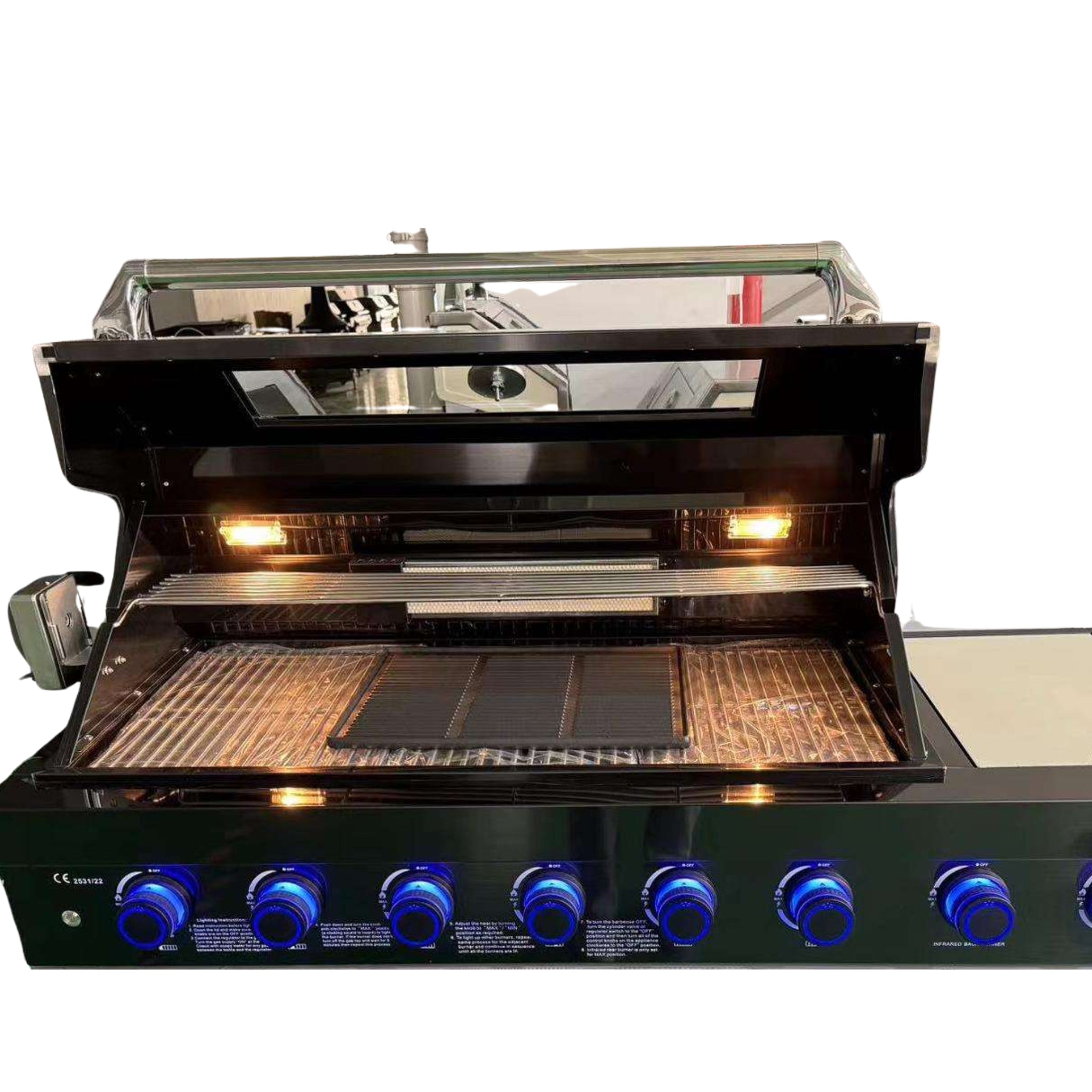 6+1 Burner plus Side Built-In Stainless Steel BBQ Grill – Black (304 Stainless Steel)