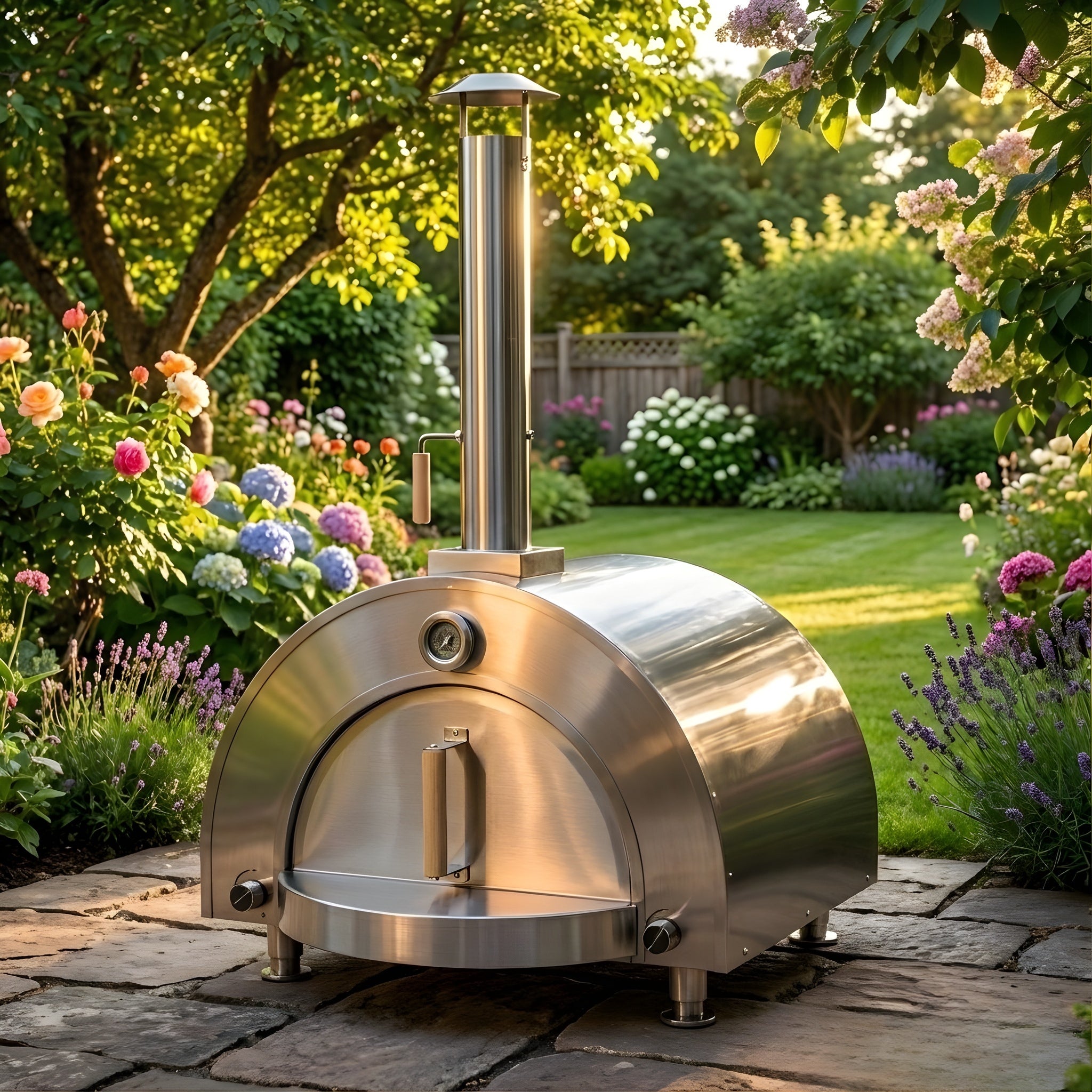 Premium Built-in Stainless Steel Outdoor Gas Burning Pizza Oven Wood Handles