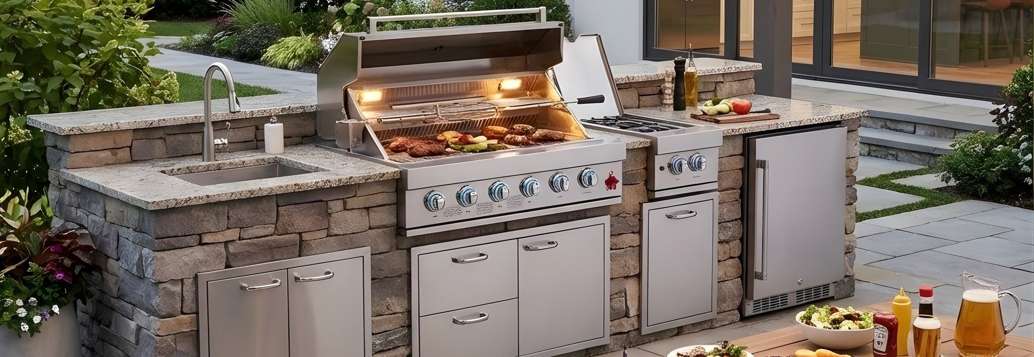 6+1 Burner plus Side Built-In Stainless Steel BBQ Grill – Silver (304 Stainless Steel)