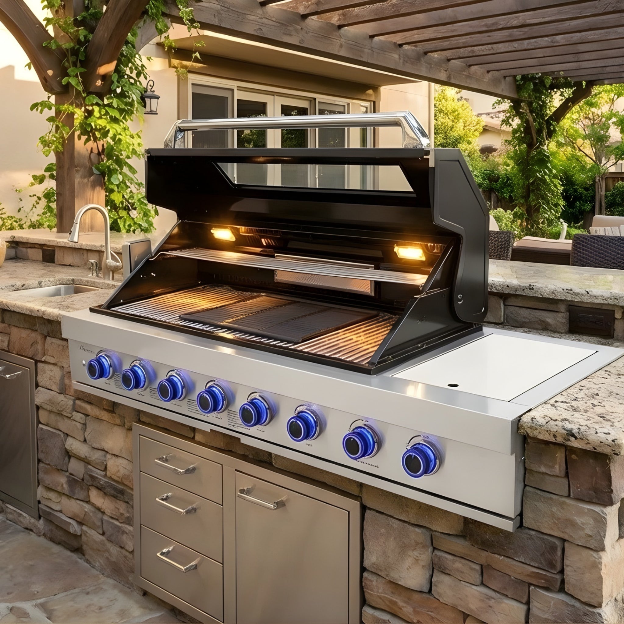 6+1 Burner plus Side Built-In Stainless Steel BBQ Grill – Black (304 Stainless Steel)