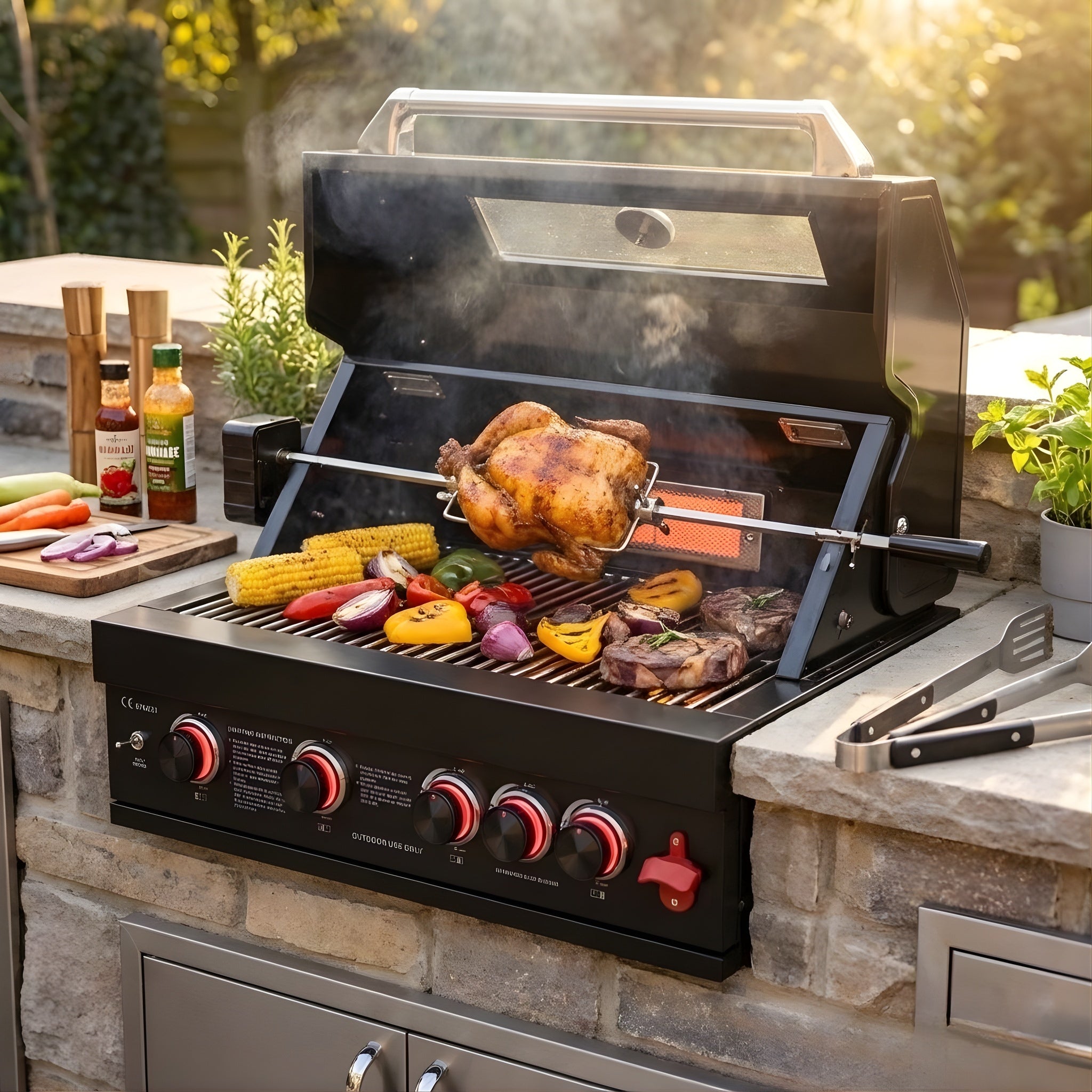 4-Burner Built-In Stainless Steel BBQ Grill – Black (304 Stainless Steel)