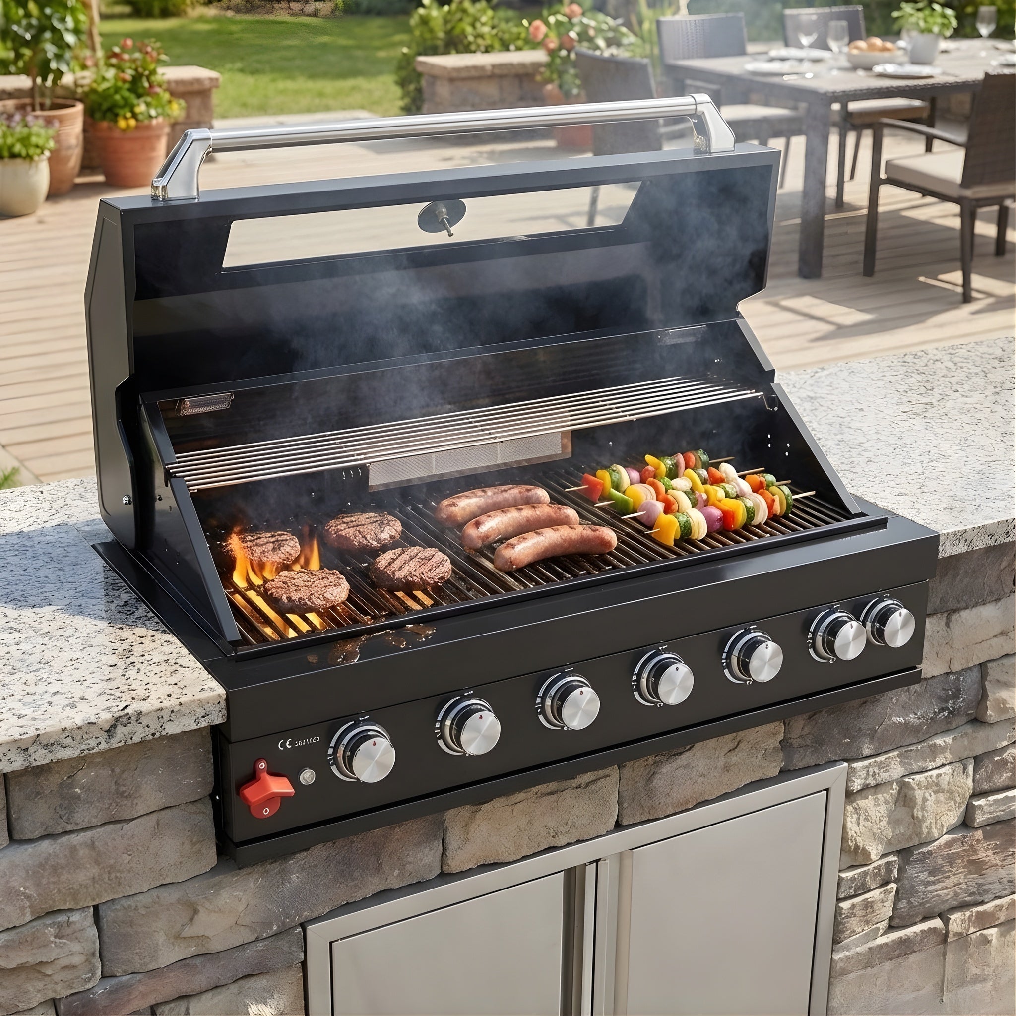 6 Burner Built-In Stainless Steel BBQ Grill – Black (304 Stainless Steel)