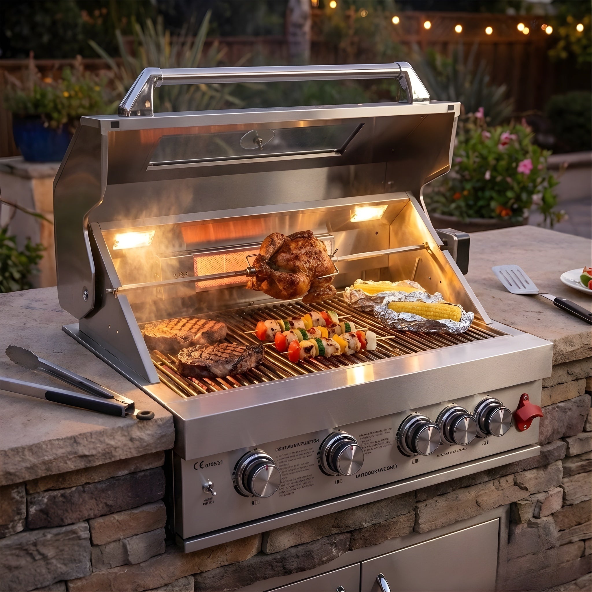 4-Burner Built-In Stainless Steel BBQ Grill – Silver (304 Stainless Steel)