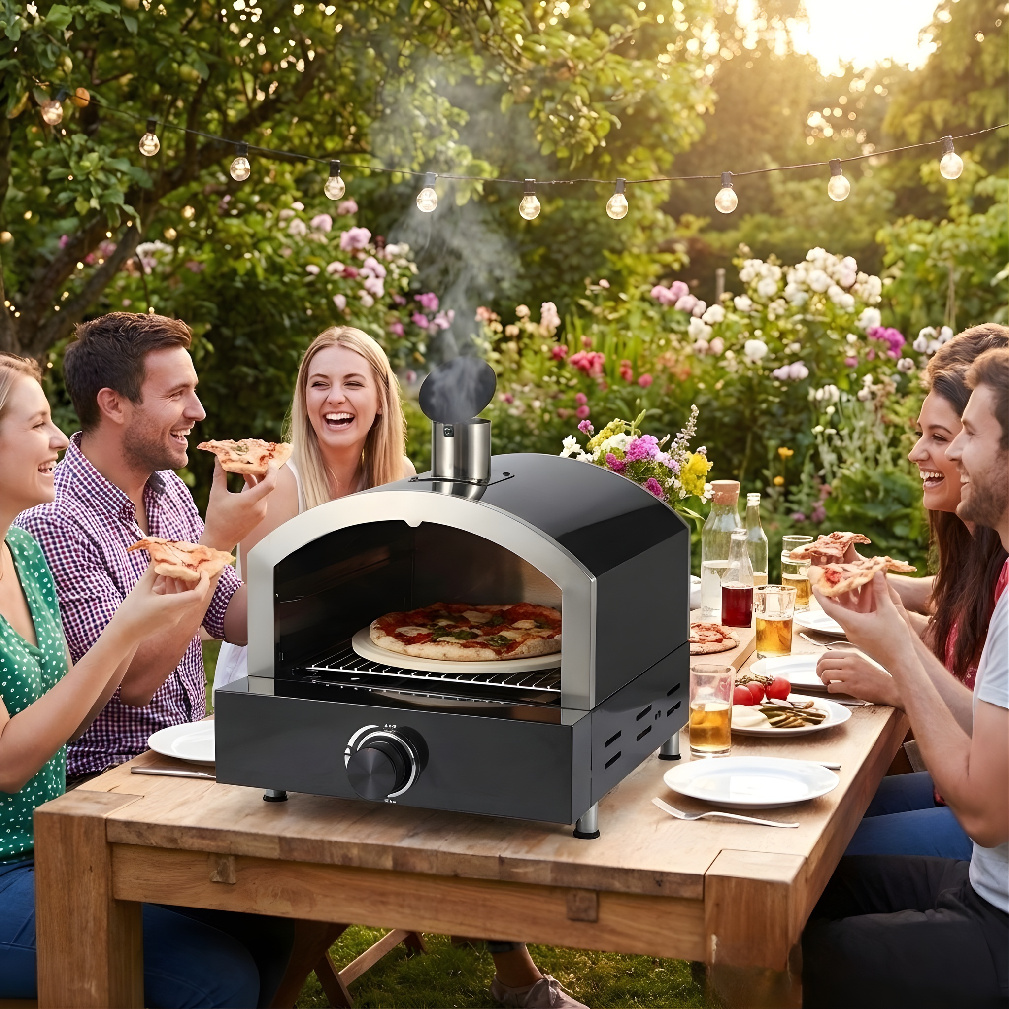 Stainless Steel Black Outdoor Gas Burning Pizza Oven