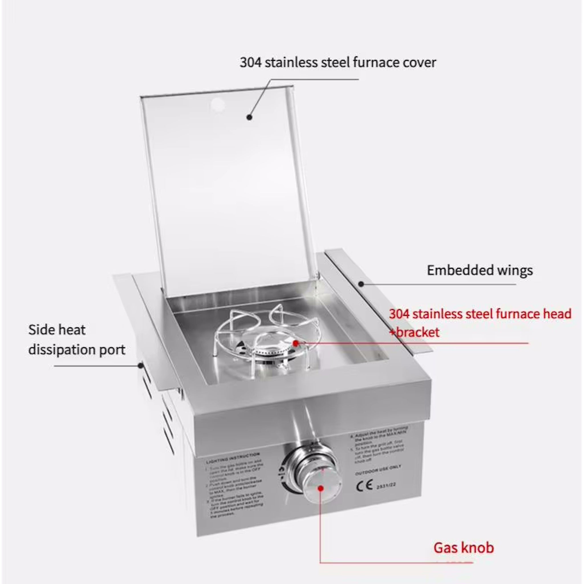 Stainless Steel Side Built-in BBQ Single Burner (Black)