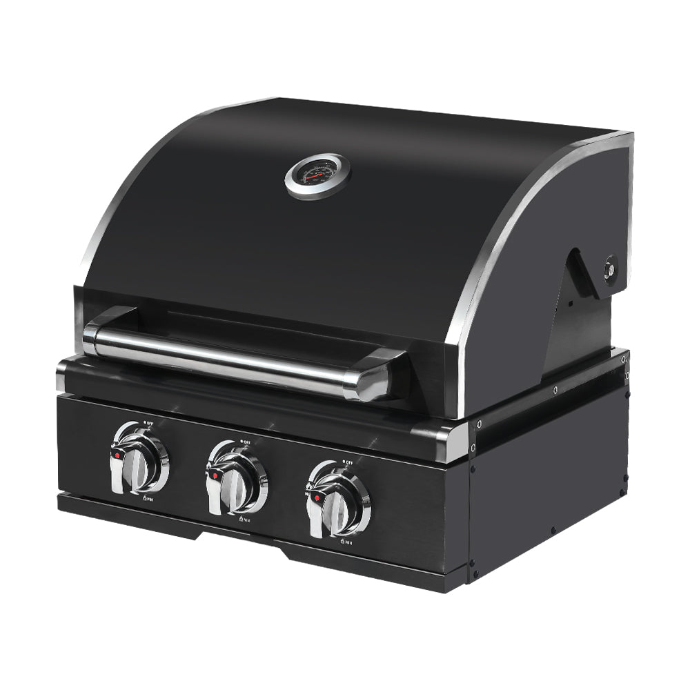 3-Burner Built-In Black Titanium Stainless Steel BBQ Grill – Round-Top