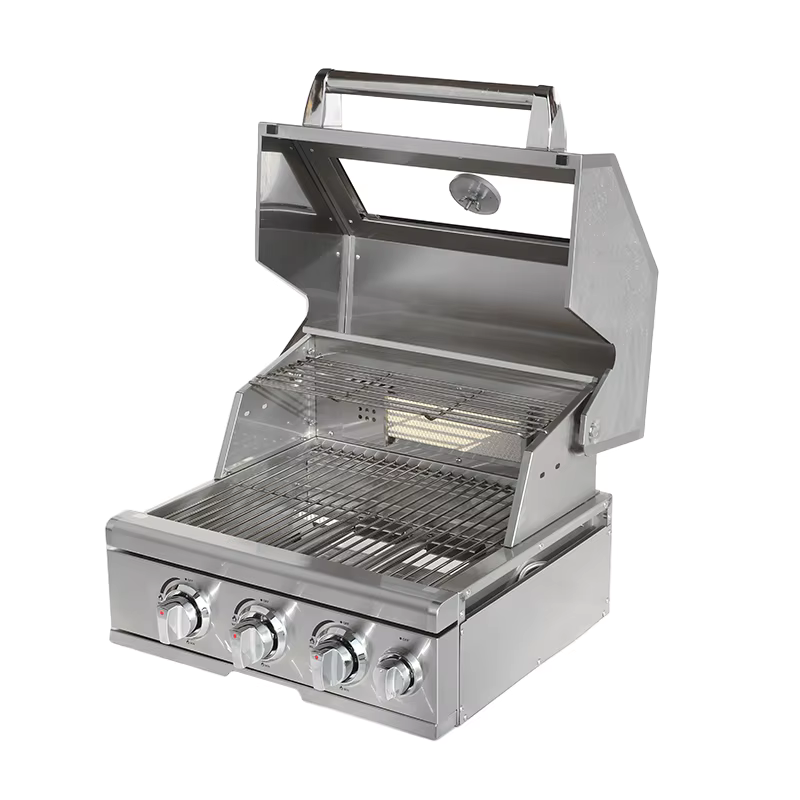 3-Burner Built-In Stainless Steel BBQ Grill With Glass Viewing Window + Infrared Back Burner (304 Stainless Steel)