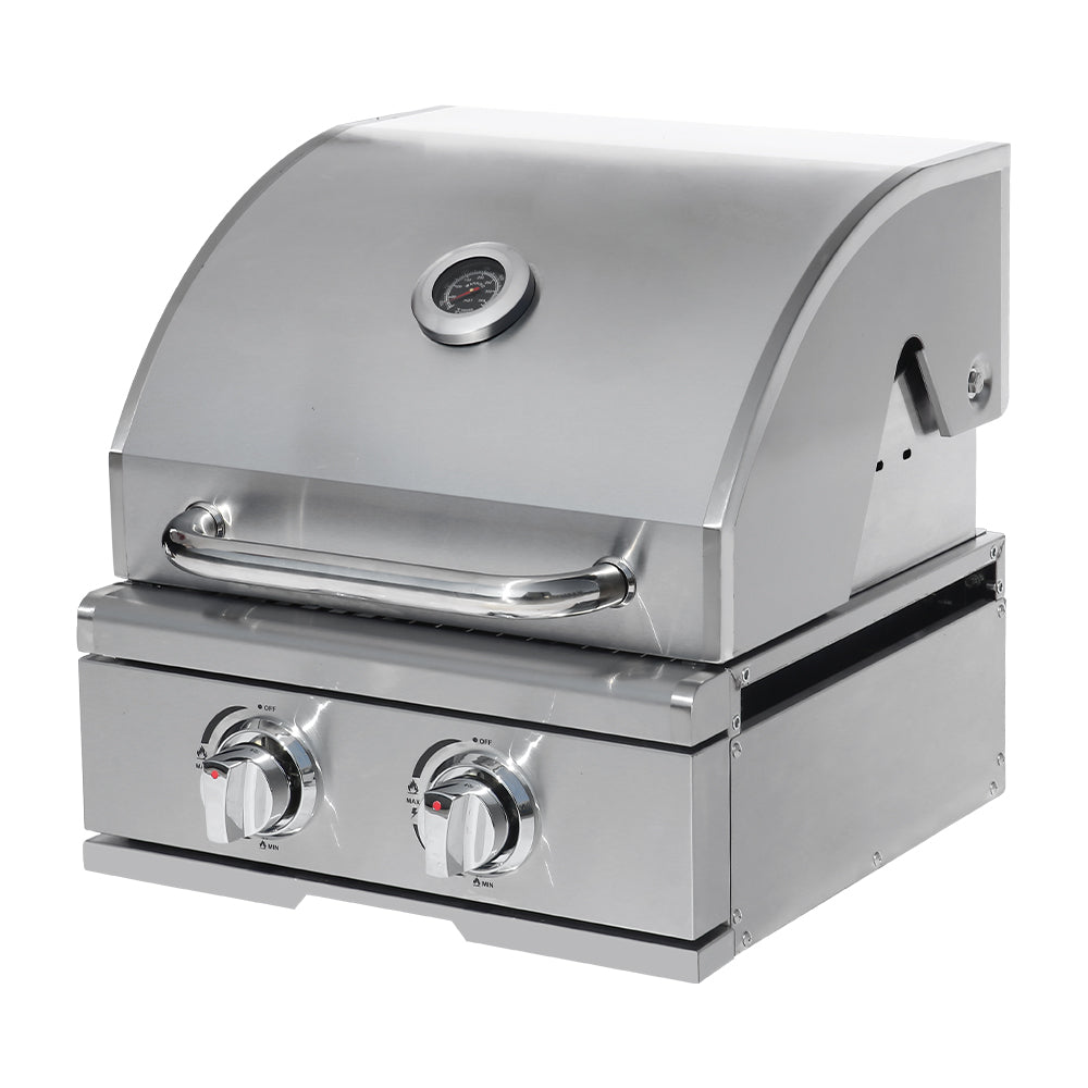 2-Burner Built-In Stainless Steel BBQ Grill – Silver Round-Top