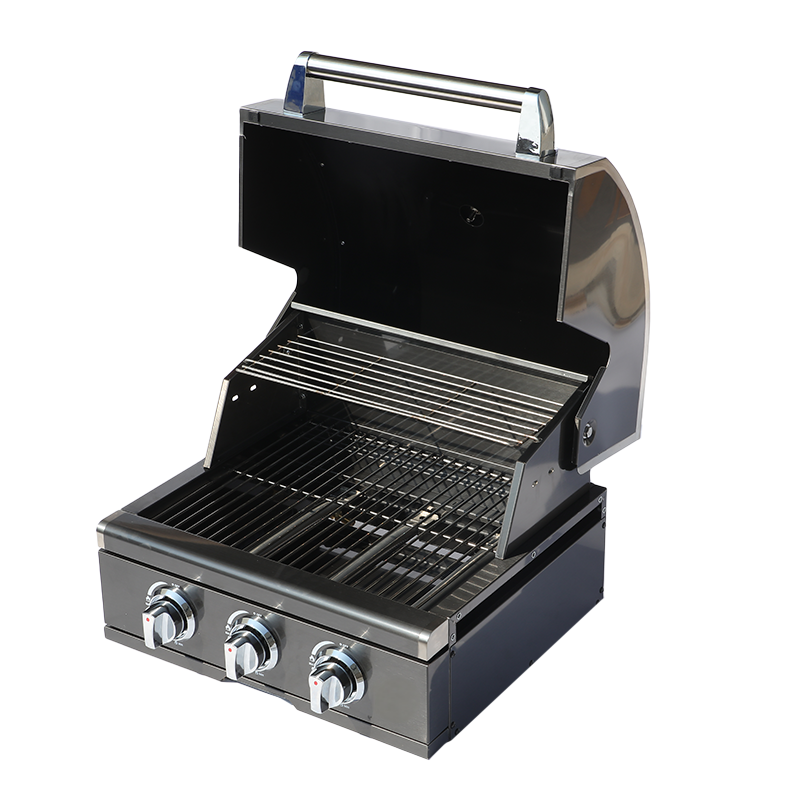 3-Burner Built-In Black Stainless Steel BBQ Grill – Round-Top