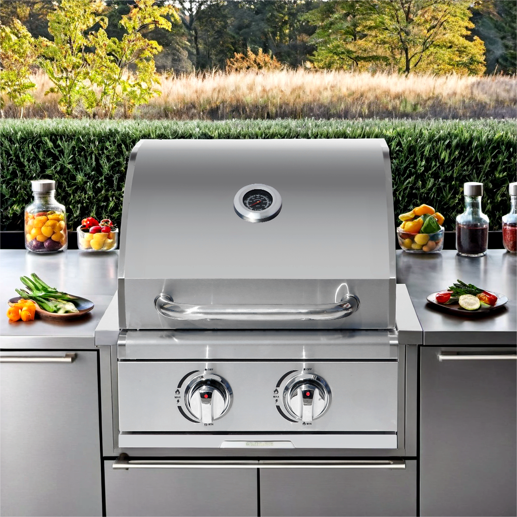 2-Burner Built-In Stainless Steel BBQ Grill – Silver Round-Top