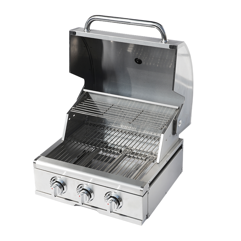 3-Burner Built-In Stainless Steel BBQ Grill – Silver Round-Top