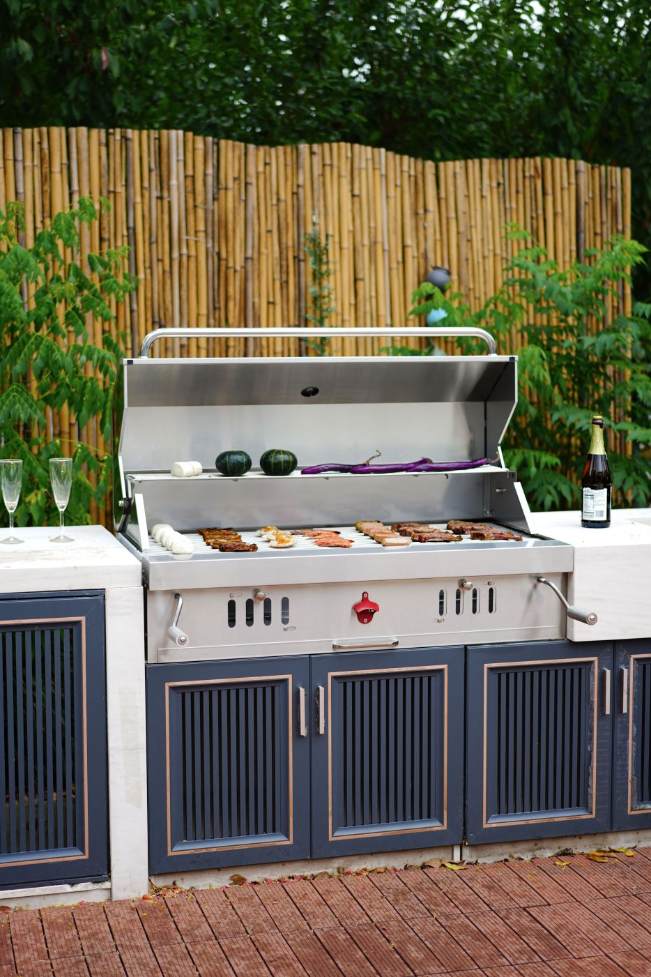 49 Inch (Extra Large) Stainless Steel Premium Built-In Charcoal Outdoor BBQ (Black)